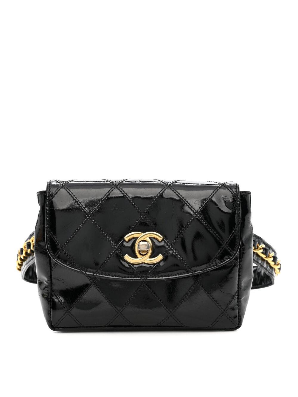 Chanel Patent Flap Waist Belt Bag Black #247256C13B